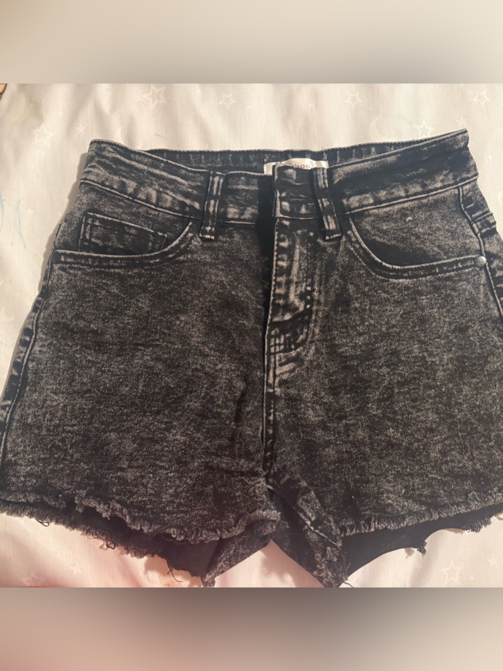 High-Waist Black Acid Wash Denim Shorts